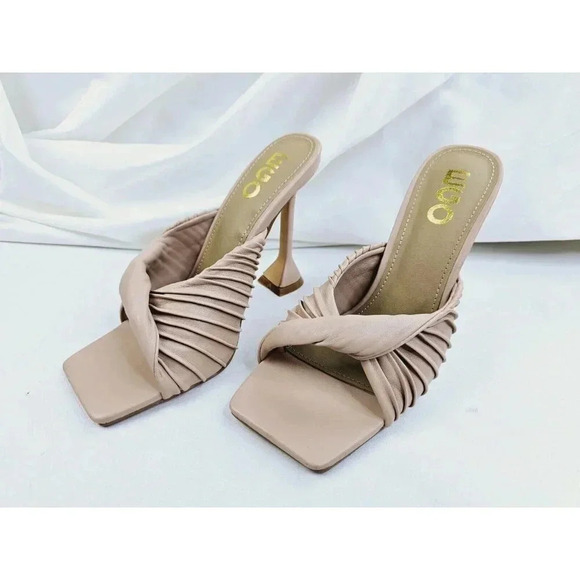 EGO Size UK6 (US 7.5-8) Women Beige Square Toe Slip On Stiletto Block Heel Rivka - Picture 8 of 12